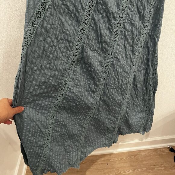 FREE PEOPLE BELLA Dress Boho One Shoulder Embroidery Maxi Green Blue Sz S - Picture 5 of 9